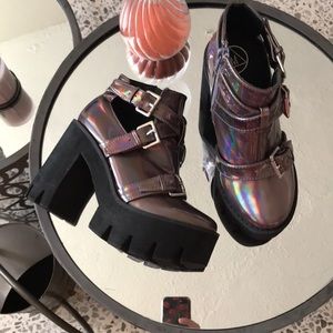 danni cleated sole buckle boots holographic